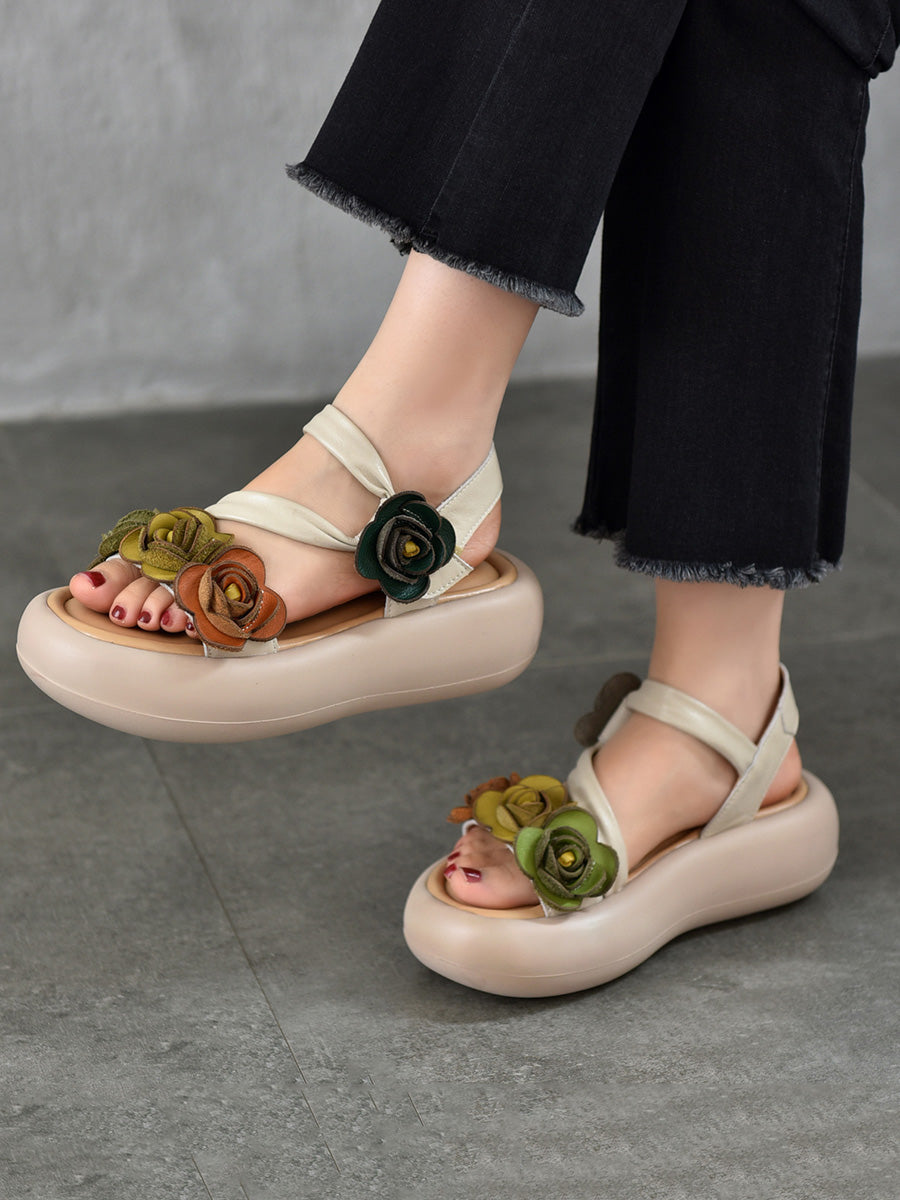 Sandals Vintage FLower Platform Leather Women