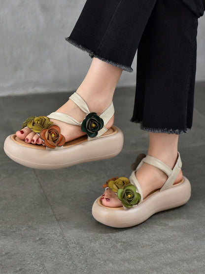 Sandals Vintage FLower Platform Leather Women