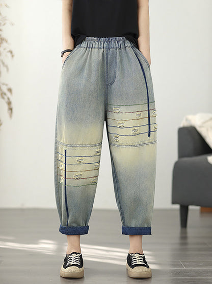 Pants Frayed Retro Denim Harem Women