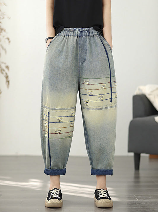 Pants Frayed Retro Denim Harem Women