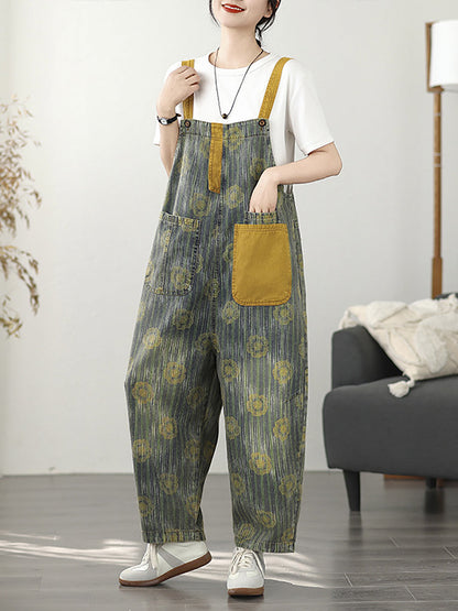 Fashion Denim Summer Stripe Flower Women Jumpsuits