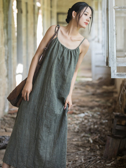 Plus Size Women Summer Vintage Solid Loose Vest Dress II1058