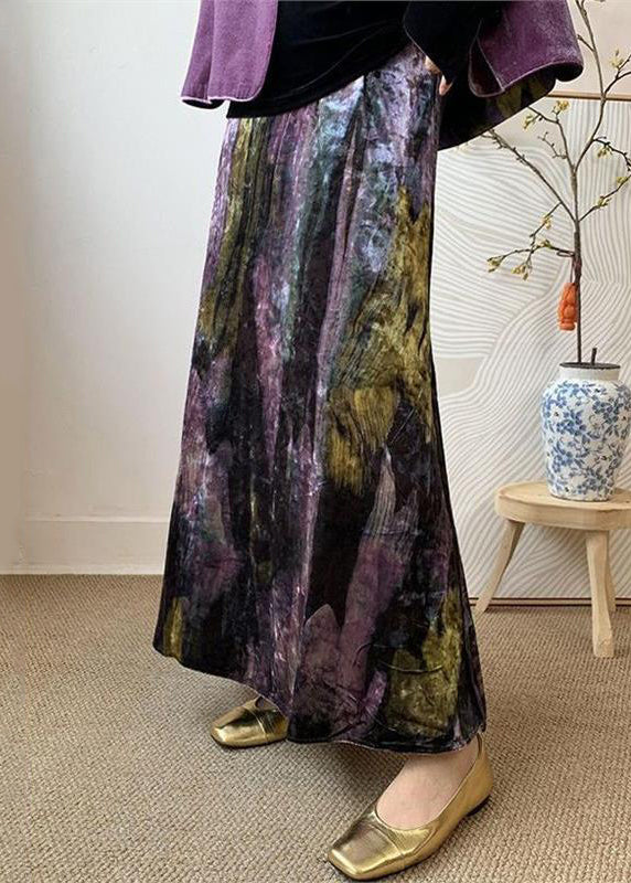 Dye Velvet Loose Silk Purple Tie Elastic Skirts Side Open Waist