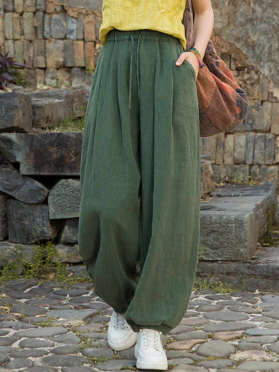 Women Pure Ramie Straight Worn Color Summer Pants