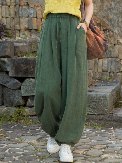 Women Pure Ramie Straight Worn Color Summer Pants