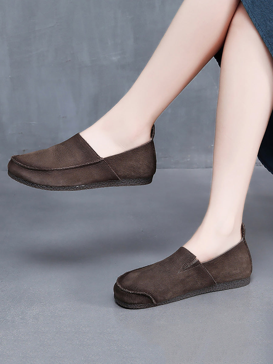 Leather Retro Solid Summer Falt Women Shoes