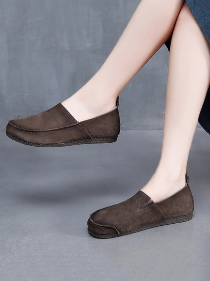Leather Retro Solid Summer Falt Women Shoes