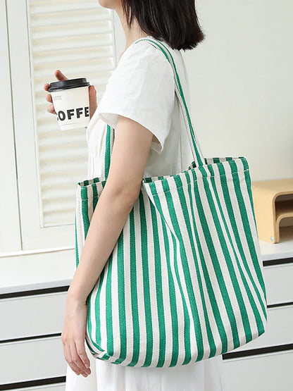 Casual Women Stripe Shoulder Canvas Bag
