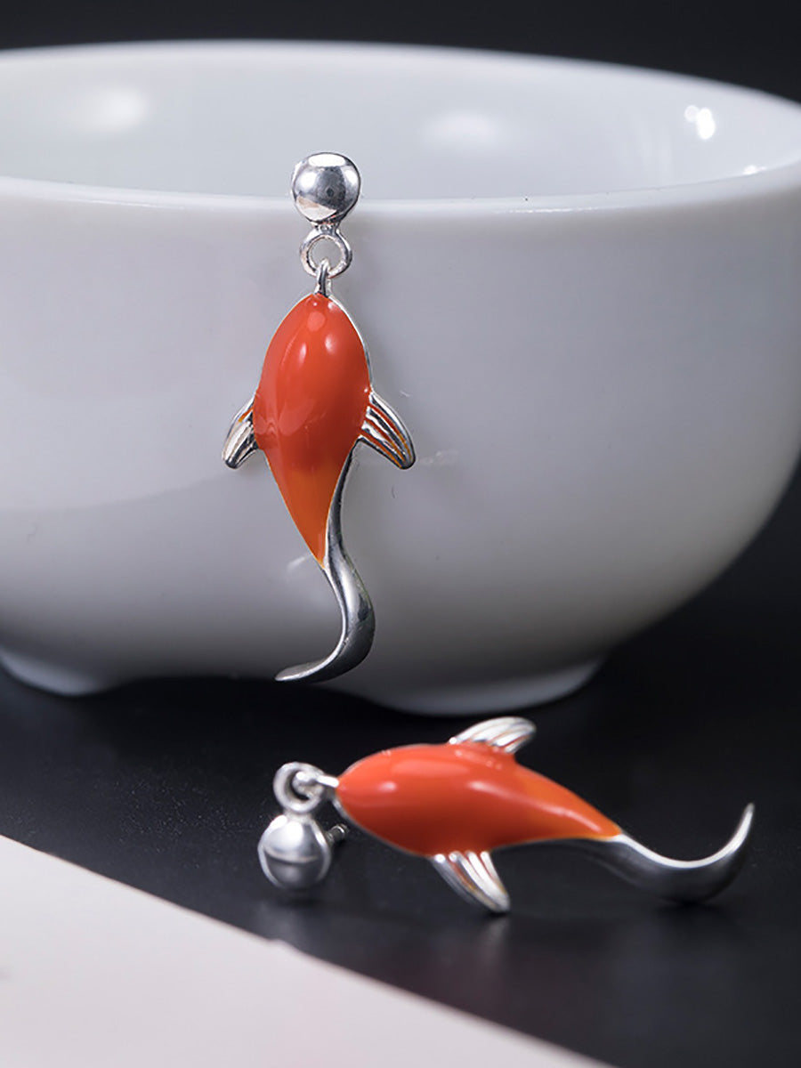 Women Casual Red Koi Sliver Pandent Earrings AI1023