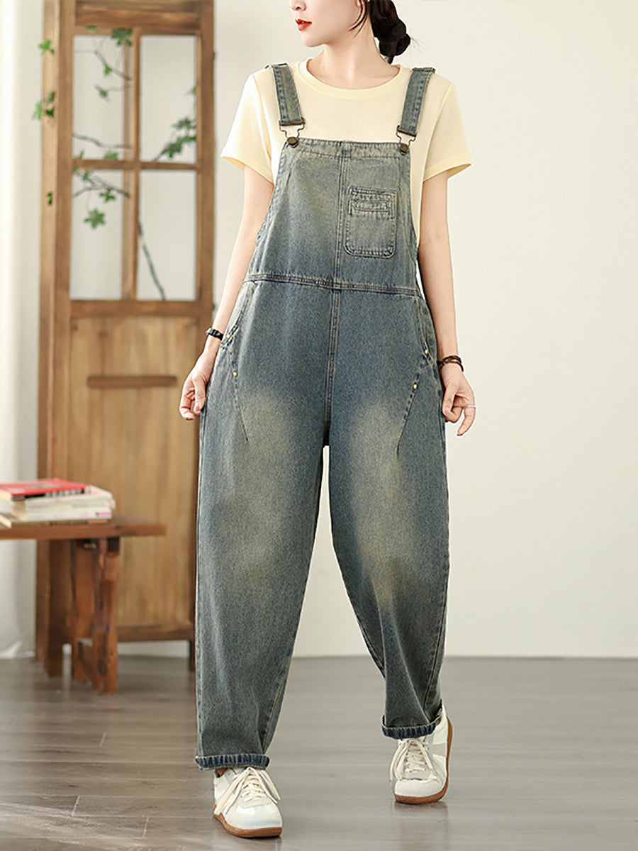 Color Straight Women Pure Denim Jumpsuits Casual Summer