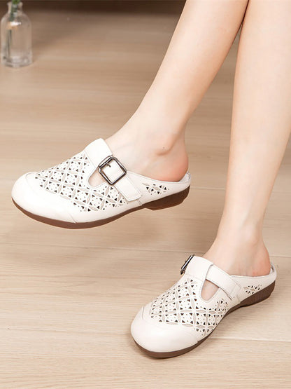 Heel Hollow Out Genuine Low Leather Women Shoes Vintage