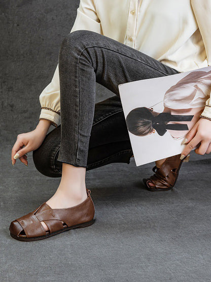 Vintage Flat Women Genuine Leather Sandals