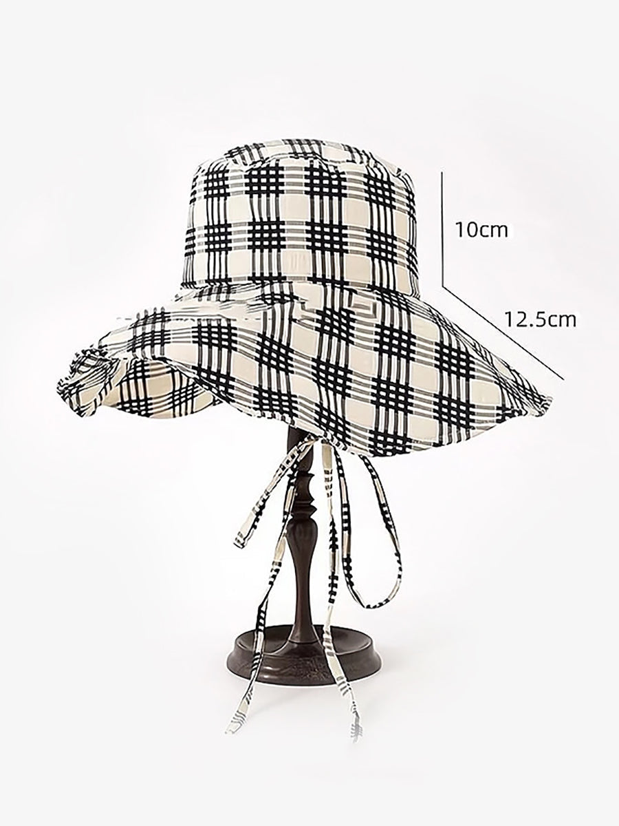 Women Summer Artsy Plaid Sunproof Large Brim Hat ZZ1042