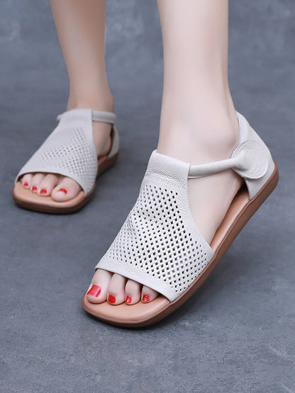 Sandals Leather Flat Hollow Summer Out Casua Women
