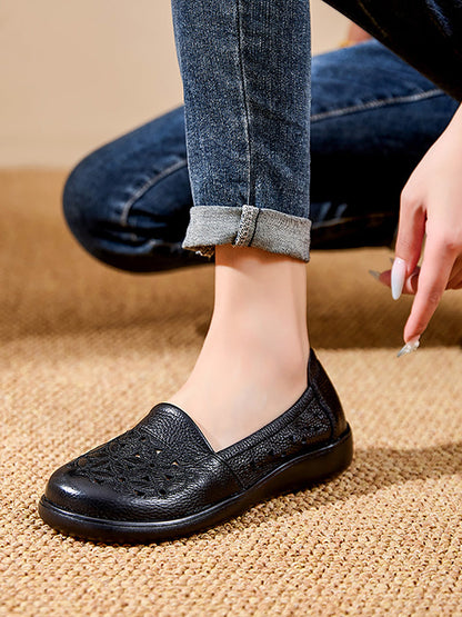 Leather Mid Shoes Flower Summer Women Soft Heel