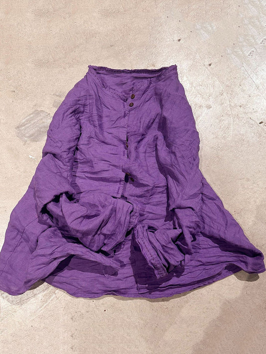 Solid Loose Women Blouse Vintage Collar Stand Ramie