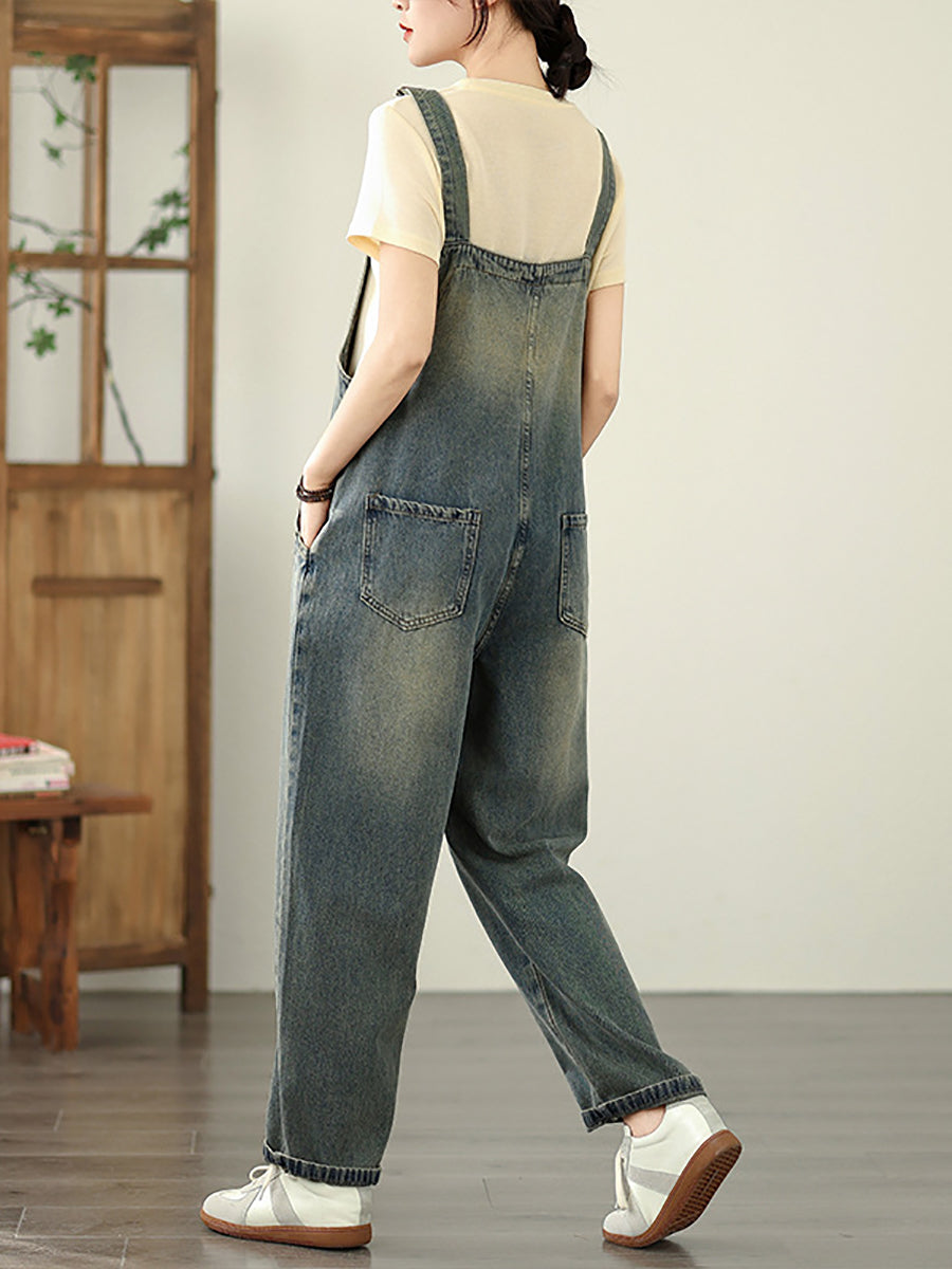 Color Straight Women Pure Denim Jumpsuits Casual Summer