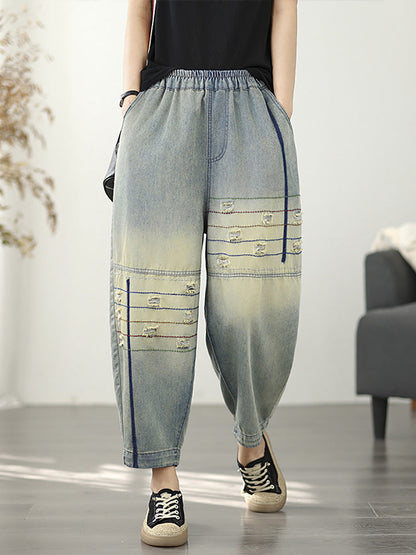 Pants Frayed Retro Denim Harem Women