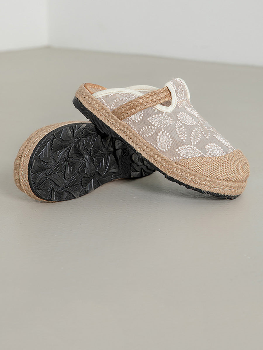 Embroidery Flat Ethnic Women Linen Summer Shoes Flower