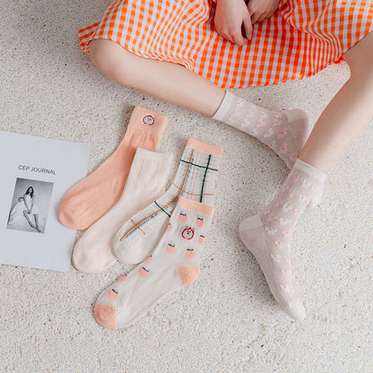 5 Pairs Women Summer Japan Style Cute Print Socks CC033