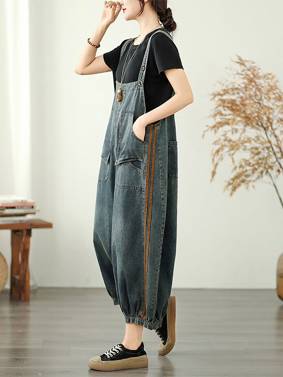 Jumpsuits Summer Worn Stripe Denim Women Loose