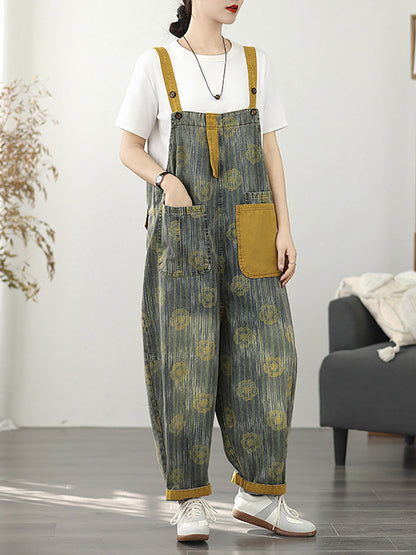 Fashion Denim Summer Stripe Flower Women Jumpsuits