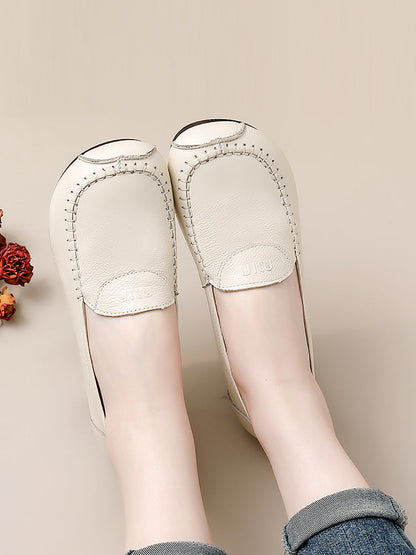Women Summer Soft Leather Solid Stitching Flat Shoes PP1031