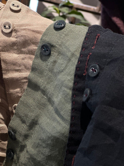 Solid Loose Women Blouse Vintage Collar Stand Ramie