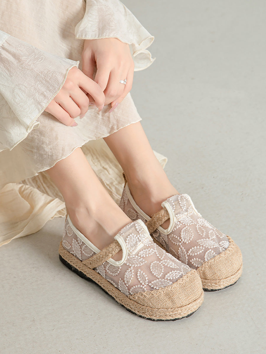Embroidery Flat Ethnic Women Linen Summer Shoes Flower