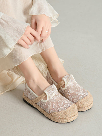 Embroidery Flat Ethnic Women Linen Summer Shoes Flower