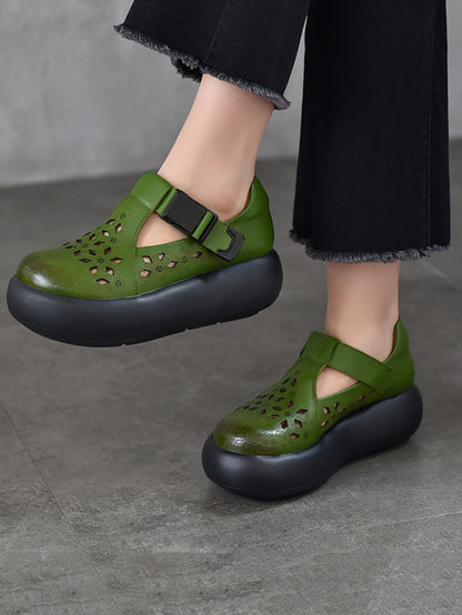 Out Hollow Casual Leather Women Genuine Shoes Summer Platform