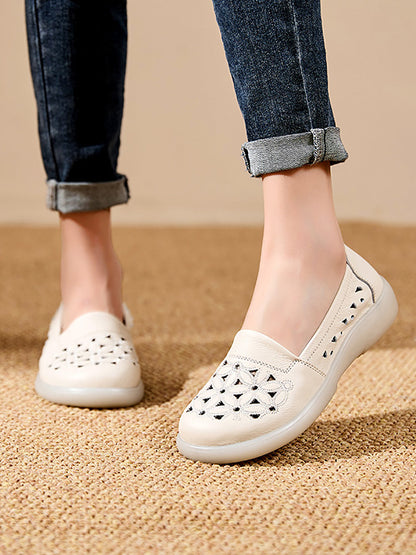 Leather Mid Shoes Flower Summer Women Soft Heel