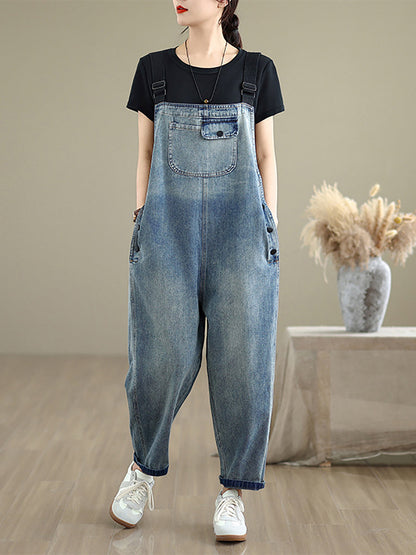 Denim Women Jumpsuits Loose Color Summer Casual Pure