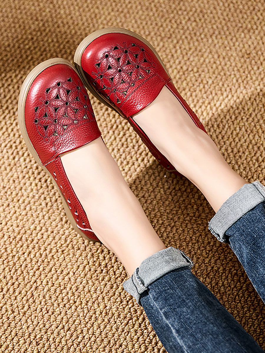 Leather Mid Shoes Flower Summer Women Soft Heel