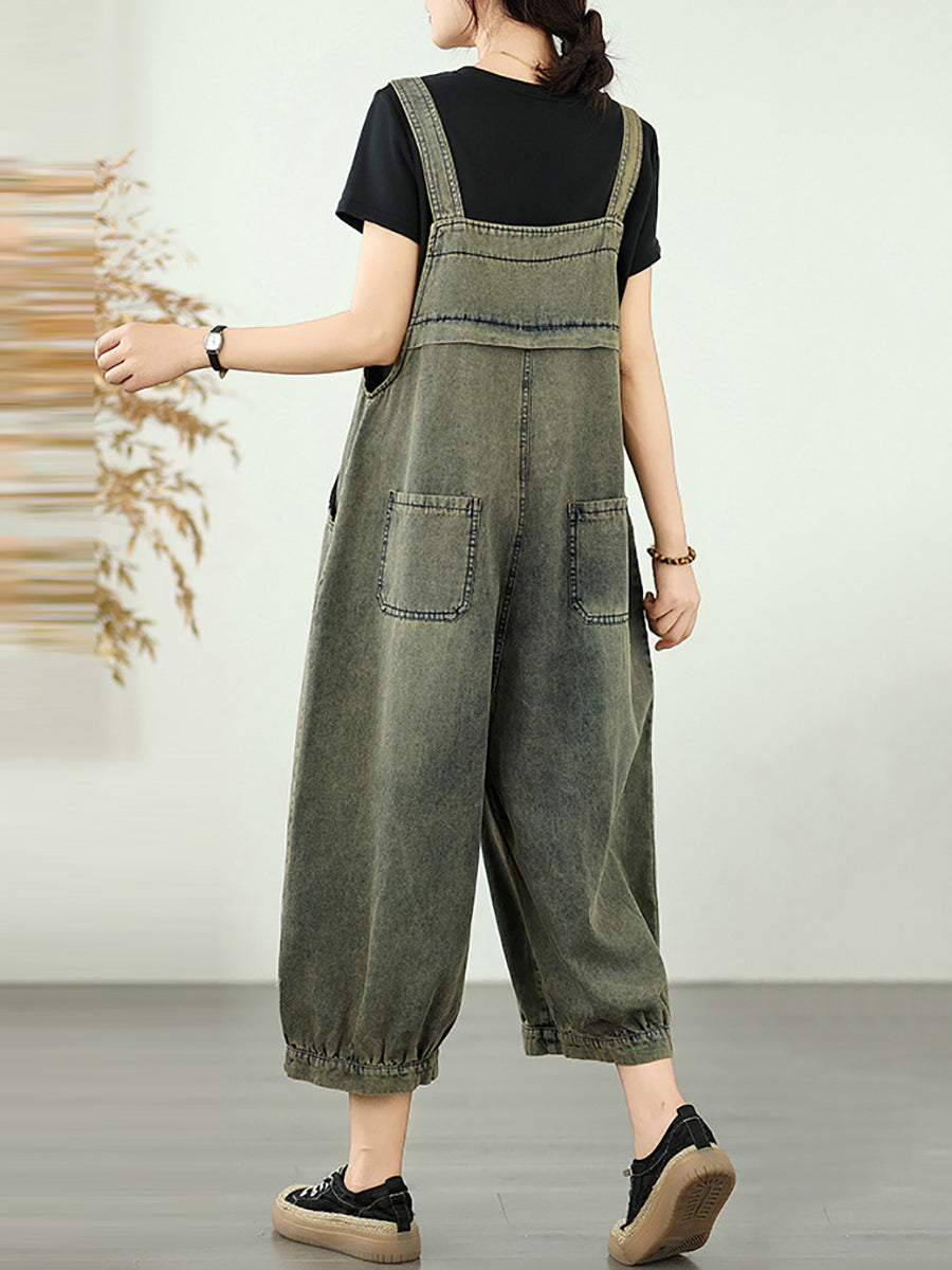 Long Jumpsuits Women Flower Embroidery Denim Summer