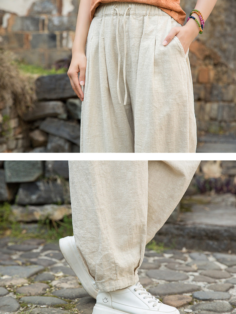 Women Pure Ramie Straight Worn Color Summer Pants