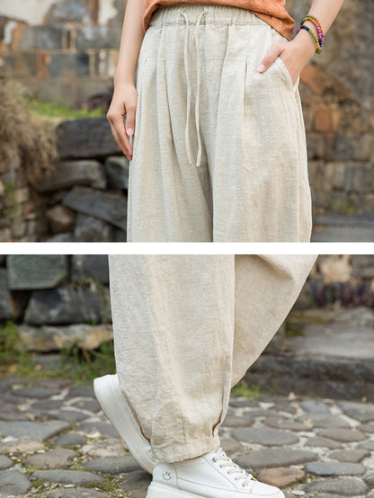 Women Pure Ramie Straight Worn Color Summer Pants