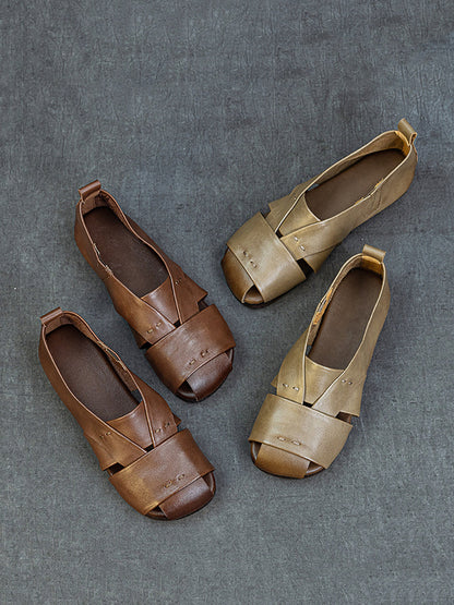 Vintage Flat Women Genuine Leather Sandals