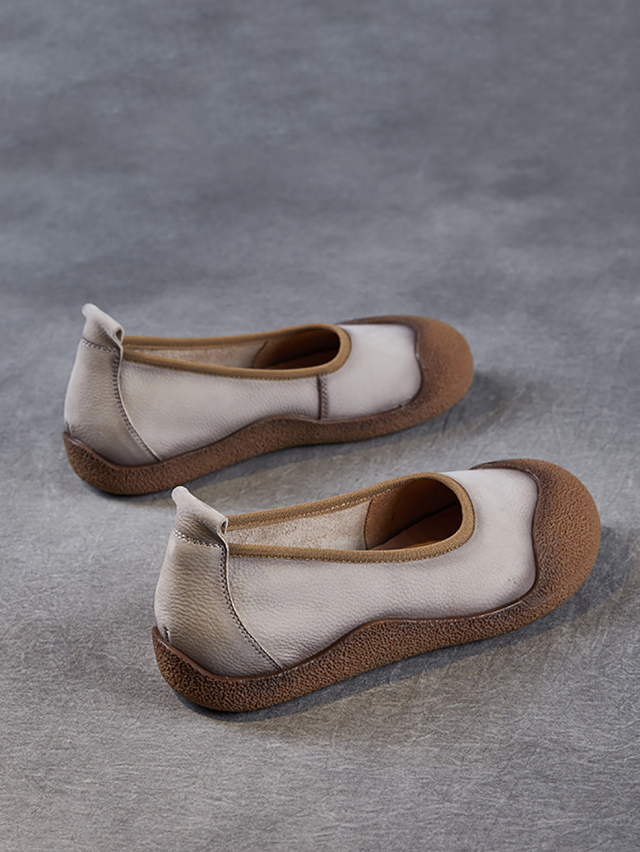 Summer Colorblock Leather Women Flat Genuine Shoes