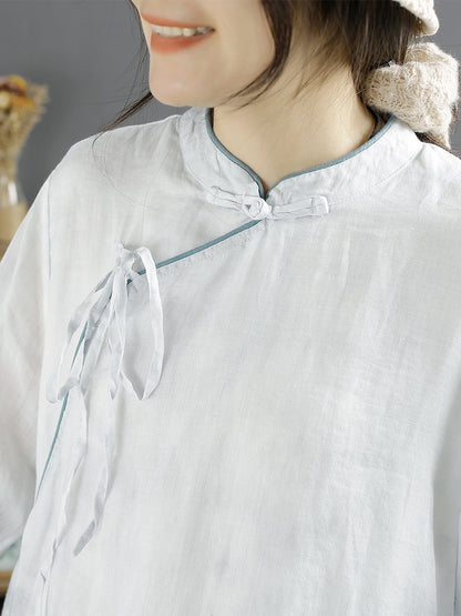 Plus Size Women Summer Bamboo Print Ramie Dress SC1029