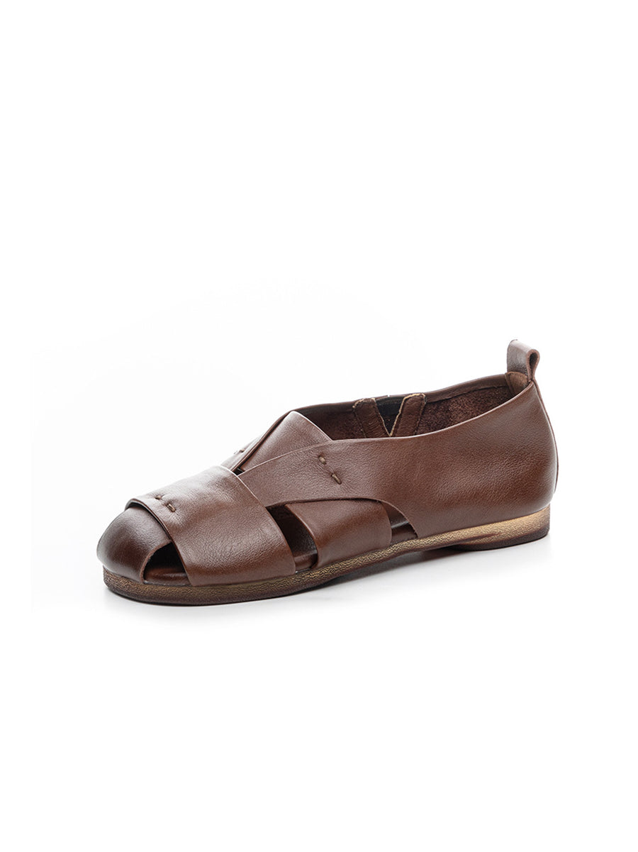 Vintage Flat Women Genuine Leather Sandals