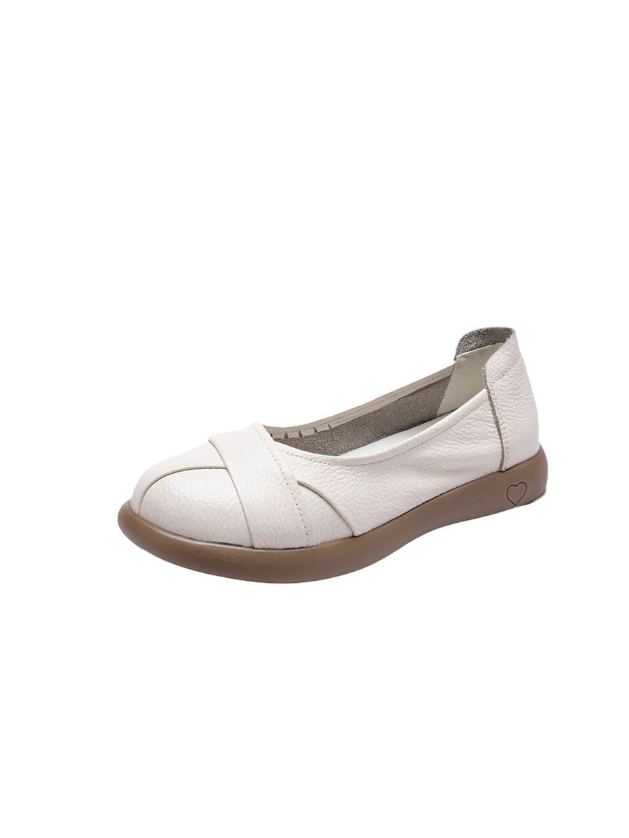 Spliced Genuine Cross Shoes Casual Women Flat Leather
