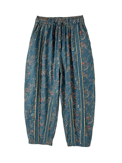 Denim Patchwork Pants Harem Women Retro Flower