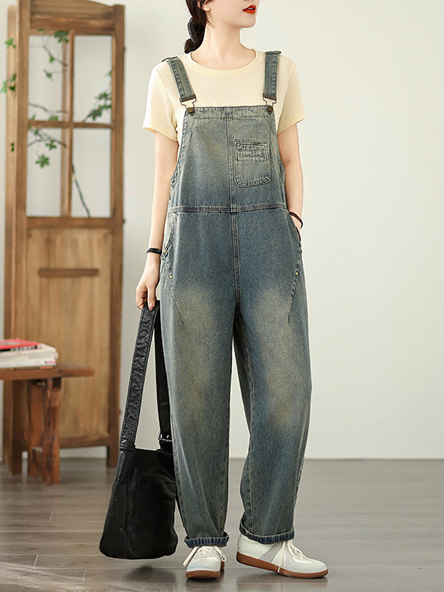 Color Straight Women Pure Denim Jumpsuits Casual Summer