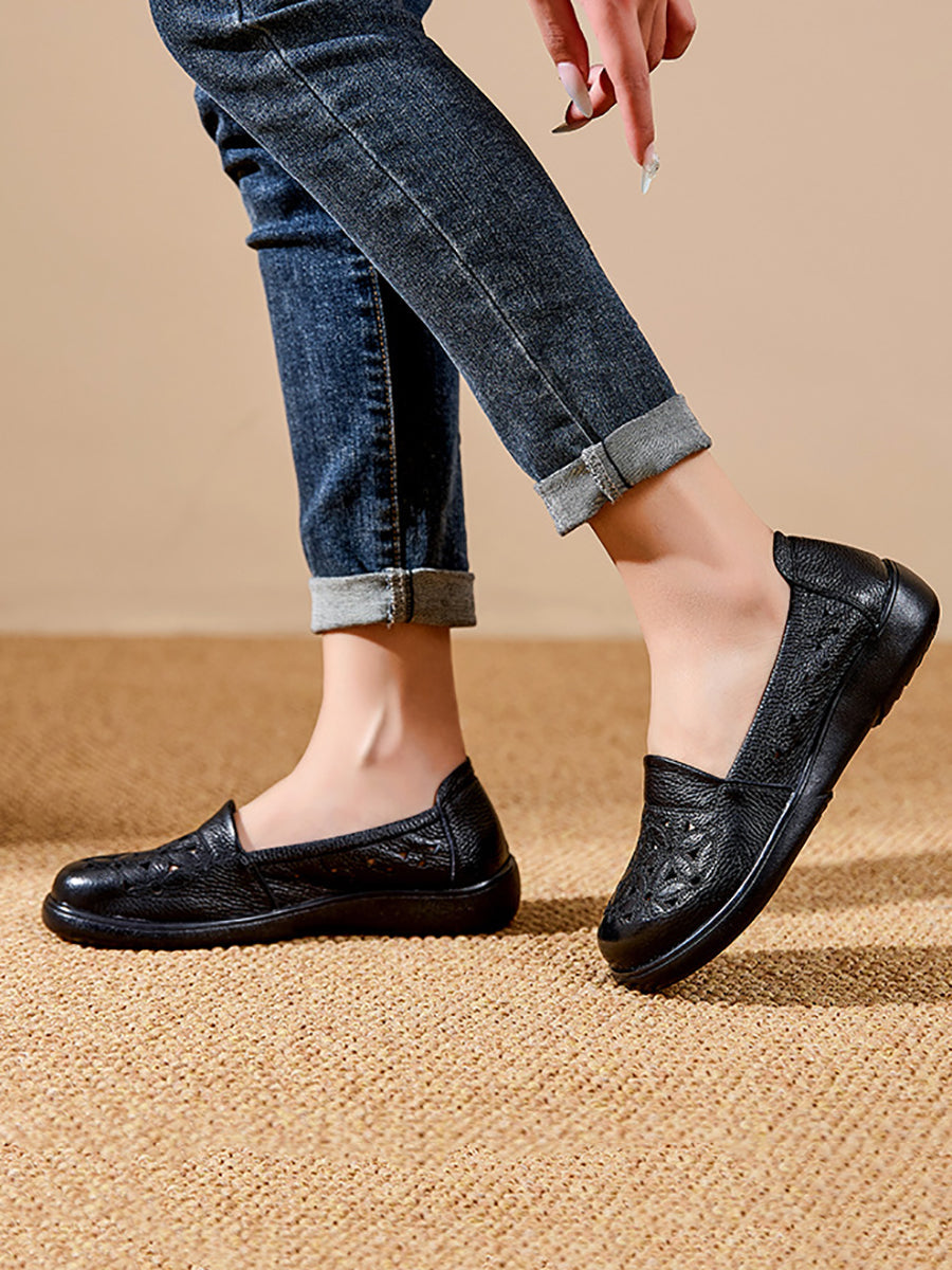 Leather Mid Shoes Flower Summer Women Soft Heel