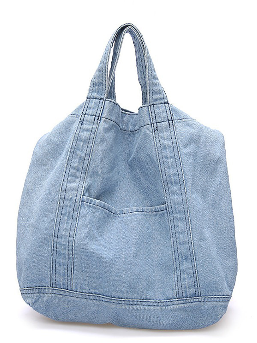 Vintage Solid Denim Spliced Shoulder Bag Handbag OP1038