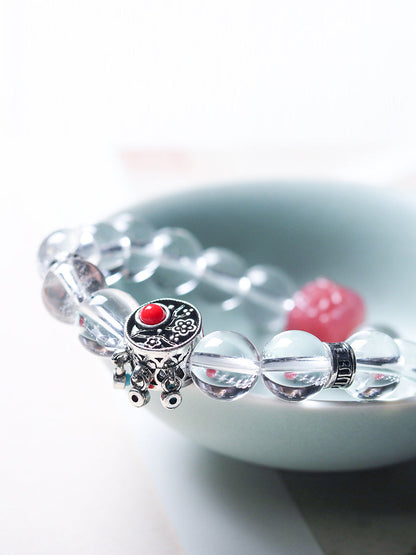 Women Ethnic White Crystal Woven Bracelet KL1045