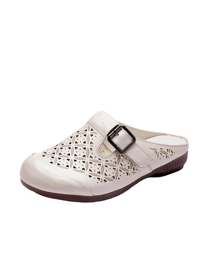 Heel Hollow Out Genuine Low Leather Women Shoes Vintage