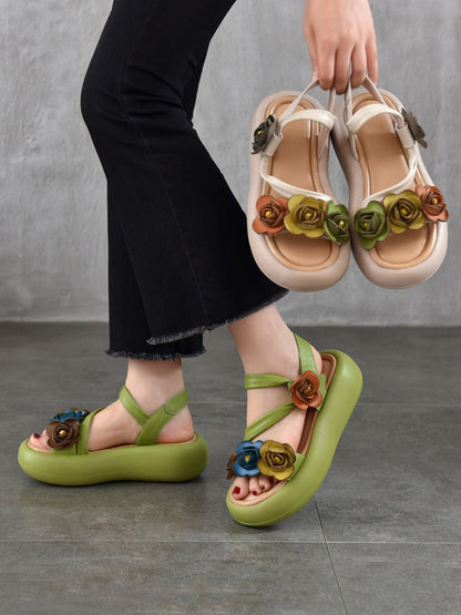 Sandals Vintage FLower Platform Leather Women