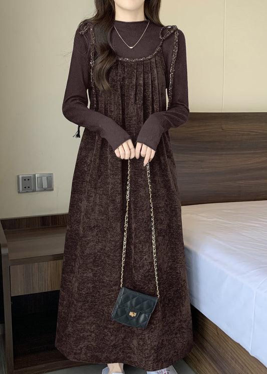 Set Silk Up Piece Velvet Outfits Coffee Lace French Spring Two